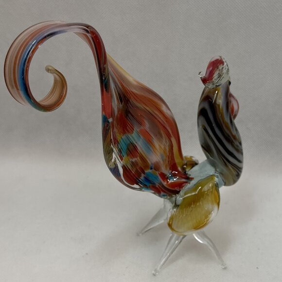 Vintage Blown Glass Murano Style Colorful Rooster Art Glass Figurine - Picture 5 of 6